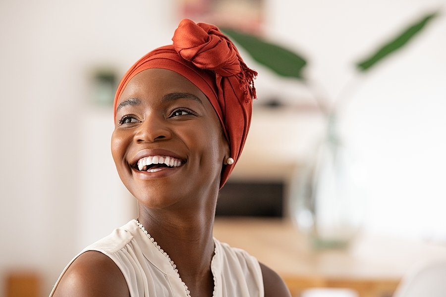 Portrait Healthy Happy Middle-aged African Woman Stock Photo
